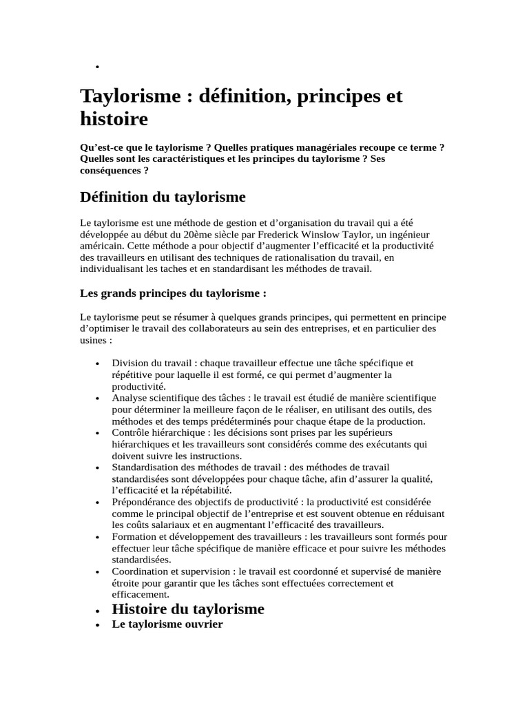 Taylorisme : principes et critiques essentielles | PDF | Motivation ...