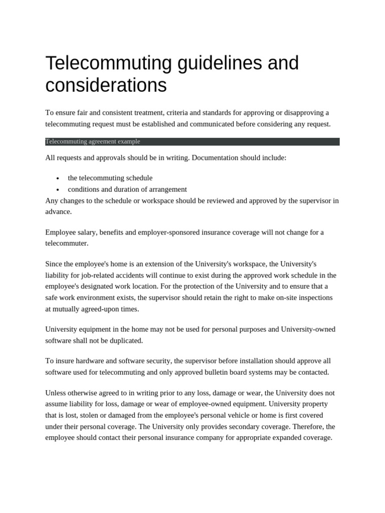Telecommuting Guidelines for Employees | PDF | Employment | Insurance