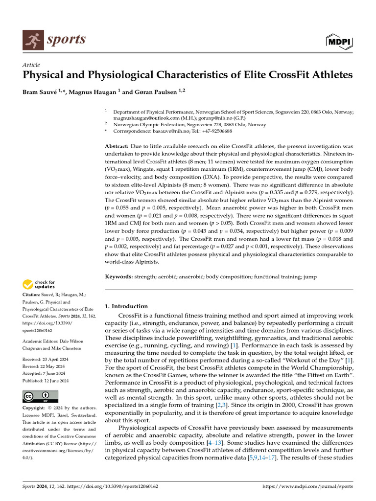 Physical and Physiological Characteristics of Elite CrossFit Athletes | PDF