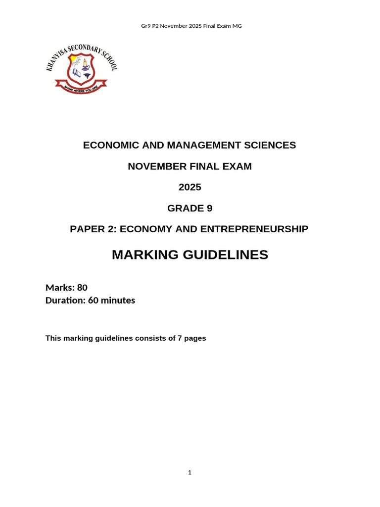 Grade 9 EMS Paper 2 Exam Guidelines 2025 | PDF | Employment | Business