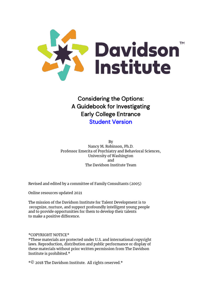 Davidson Guidebook EarlyCollege Students 2021b | PDF | Critical ...