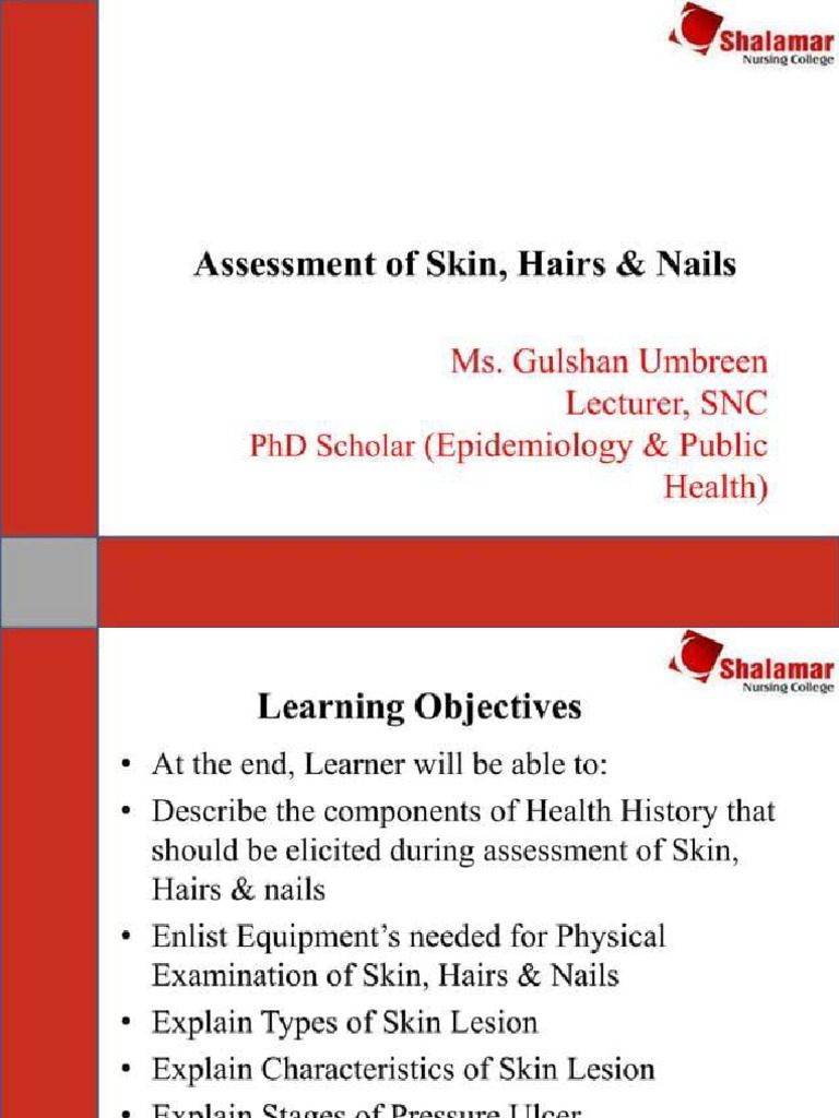 Assessment of Skin, Hairs and Nails | PDF