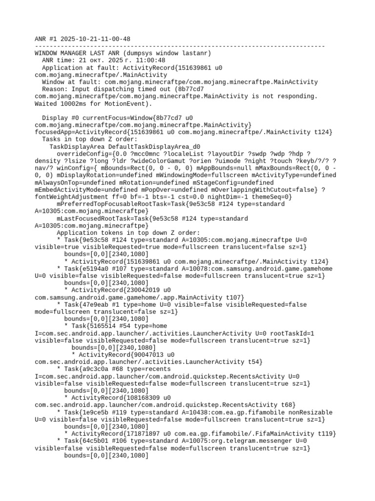Minecraft PE ANR Report Analysis | PDF | Tablet Computer | System Software