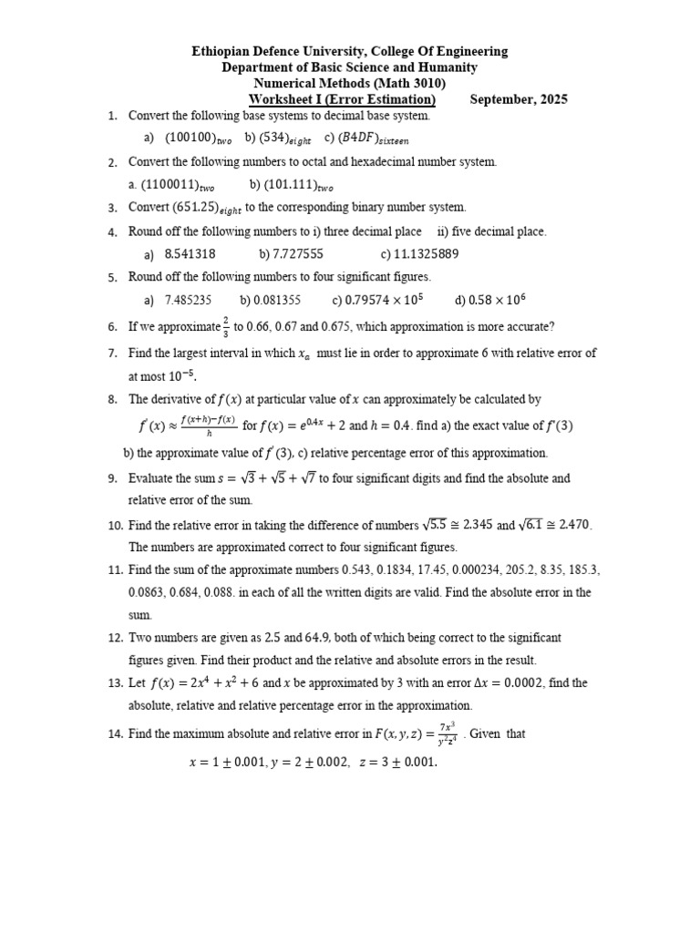 Numerical Methods Error Estimation Worksheet | PDF | Significant ...