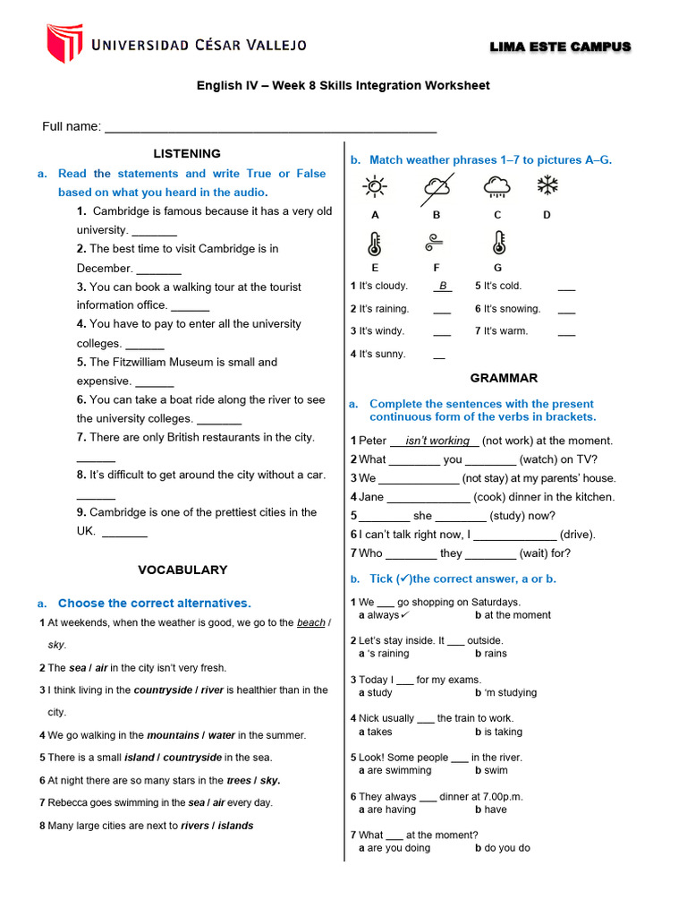 English IV Week 8 Skills Integration Worksheet | PDF | Grammar ...