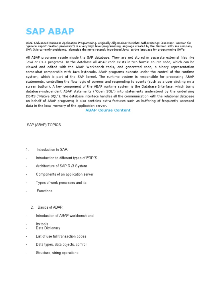 SAP ABAP Course Overview and Content | PDF | Information Technology ...