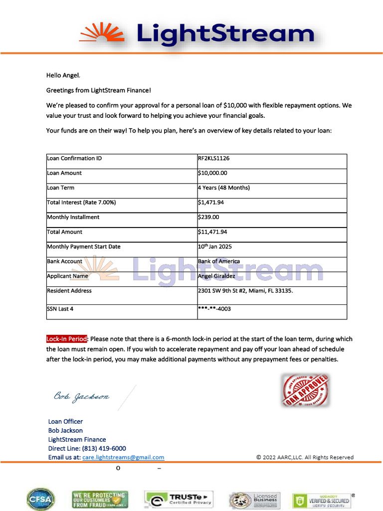 LightStream Personal Loan Approval Details | PDF | Loans | Credit Card