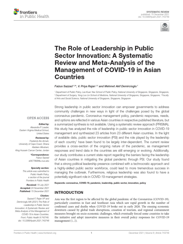 Leadership in COVID-19 Management: A Review | PDF | Systematic Review ...