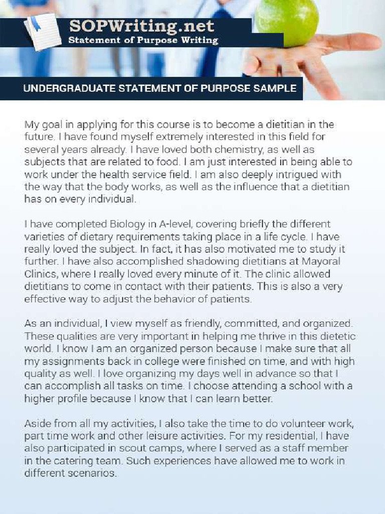 Undergraduate Statement of Purpose Sample | PDF