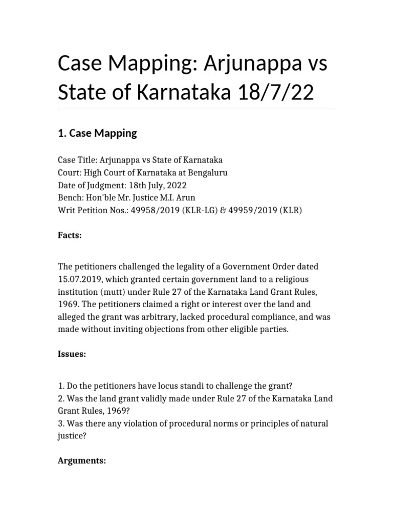 Arjunappa Case: Karnataka Land Grant Ruling | PDF | Standing (Law ...