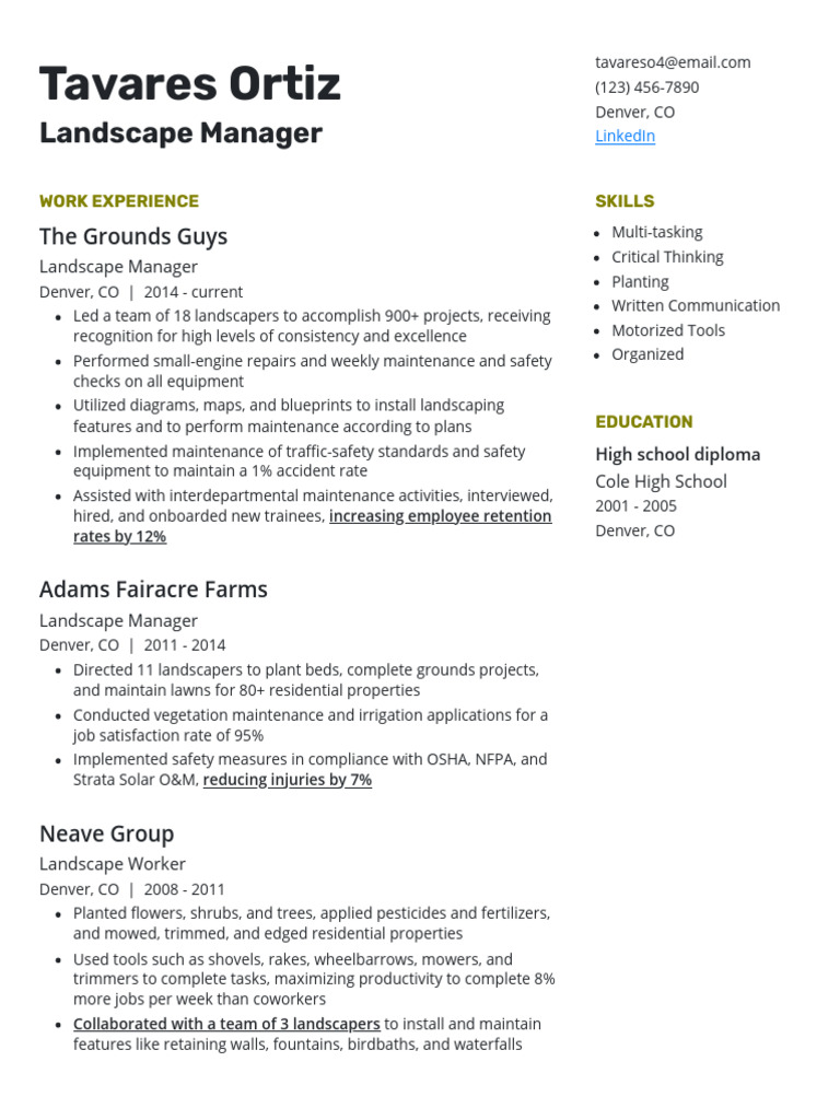 Landscape Manager Resume - Tavares Ortiz | PDF | Agriculture