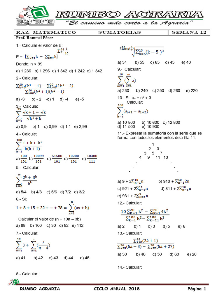 Ejercicios de Sumatorias y Cálculos Matemáticos | PDF | Ajedrez