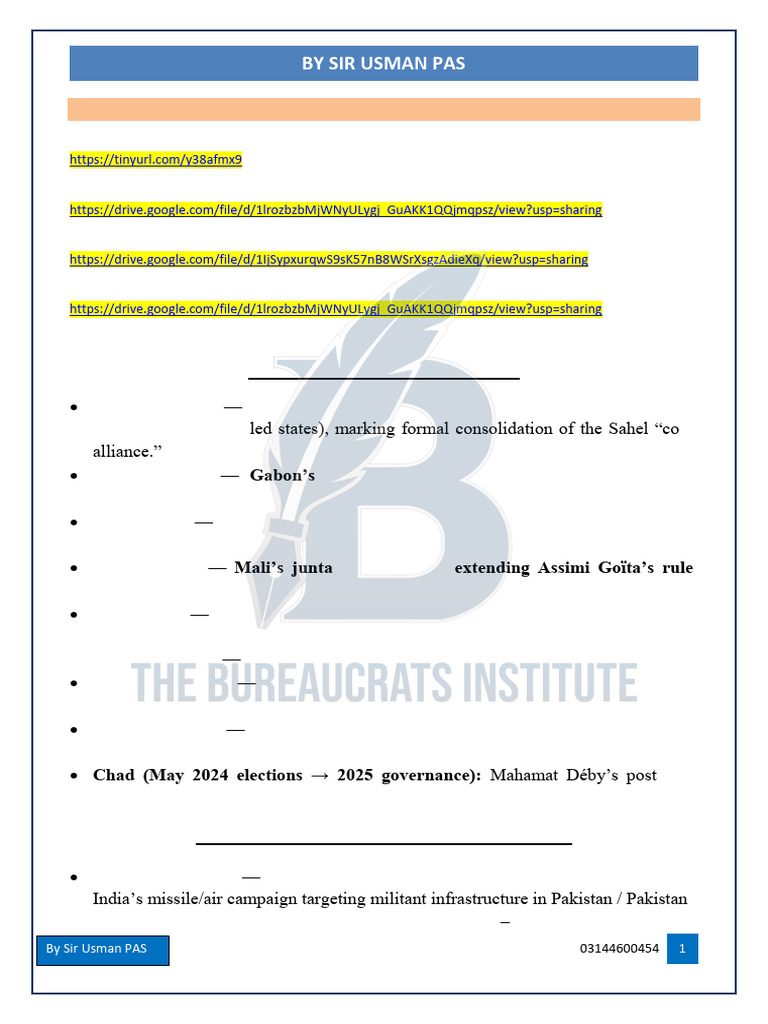 Css 2026 MPT Current Affairs Booklet Tbi by Sir Usman Pas | PDF ...