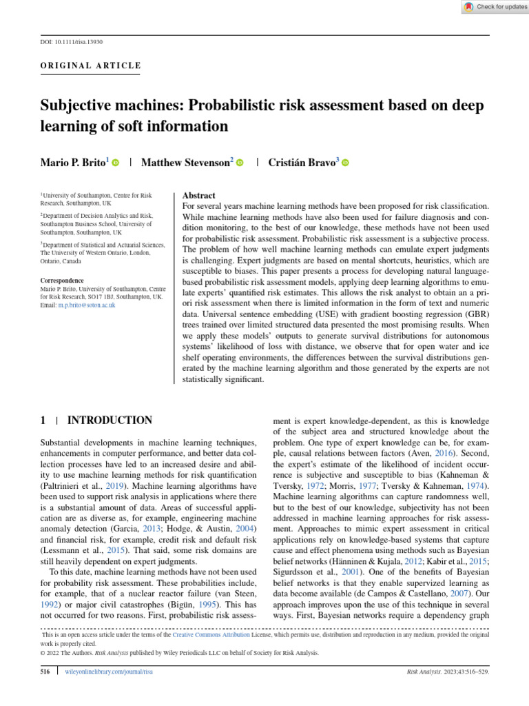 Risk Analysis - 2022 - Brito - Subjective Machines Probabilistic Risk ...