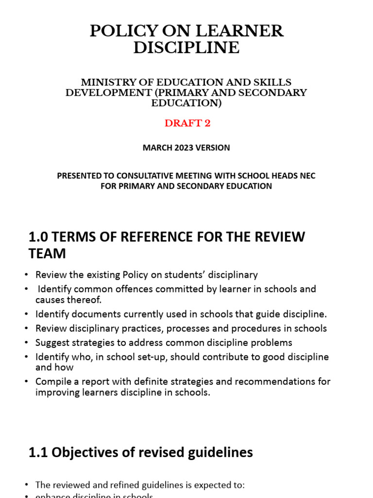 Learner Discipline Policy Guidelines | PDF | Teachers | Learning