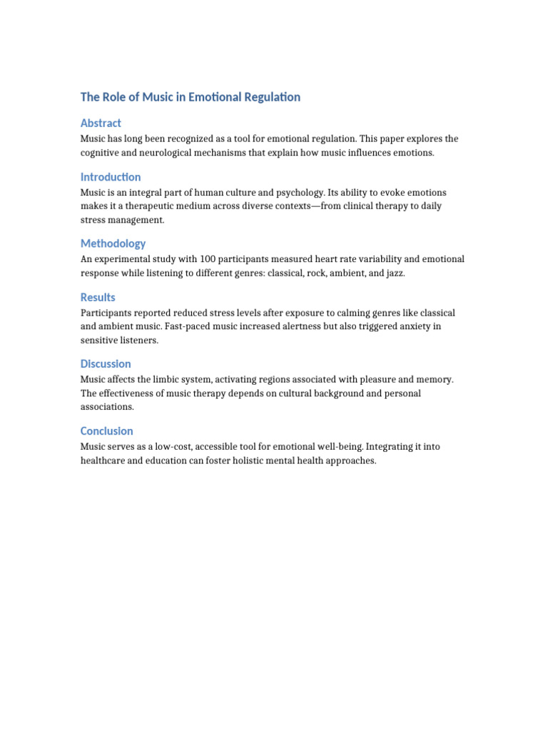 Music's Impact on Emotional Regulation | PDF