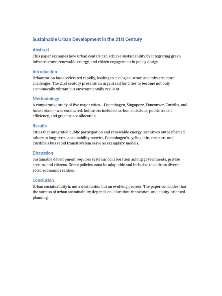 Sustainable Urban Development in The 21st Century | PDF