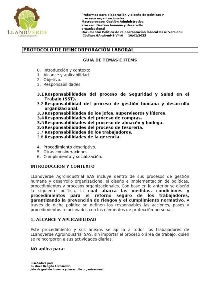 Protocolo de Reincorporación Laboral | PDF | Valores | Business