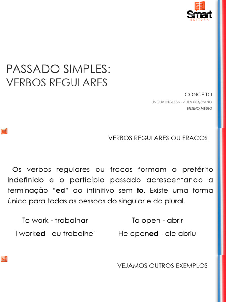 Passado Simples: Verbos Regulares em Inglês | PDF | Morfologia ...