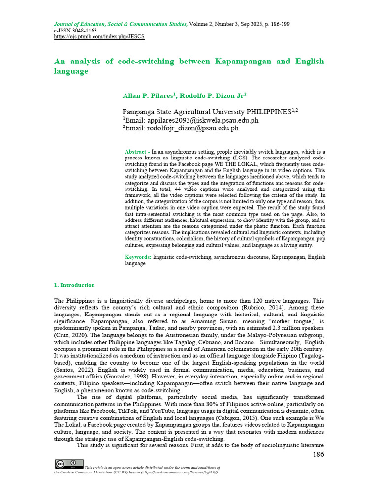 Kapampangan-English Code-Switching Analysis | PDF | Multilingualism ...
