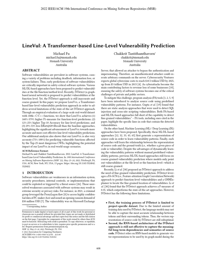 LineVul: Transformer for Vulnerability Prediction | PDF | Machine ...