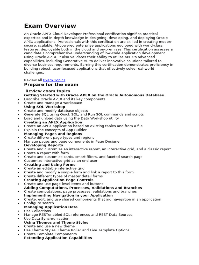 Oracle APEX Developer Certification Guide | PDF | Oracle Corporation ...