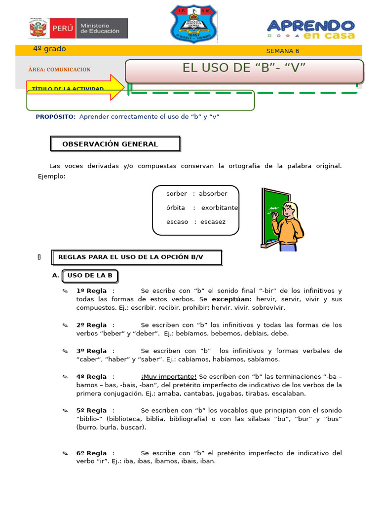 Uso de B y V en 4º de Primaria | PDF | Morfología Lingüística | Lingüística