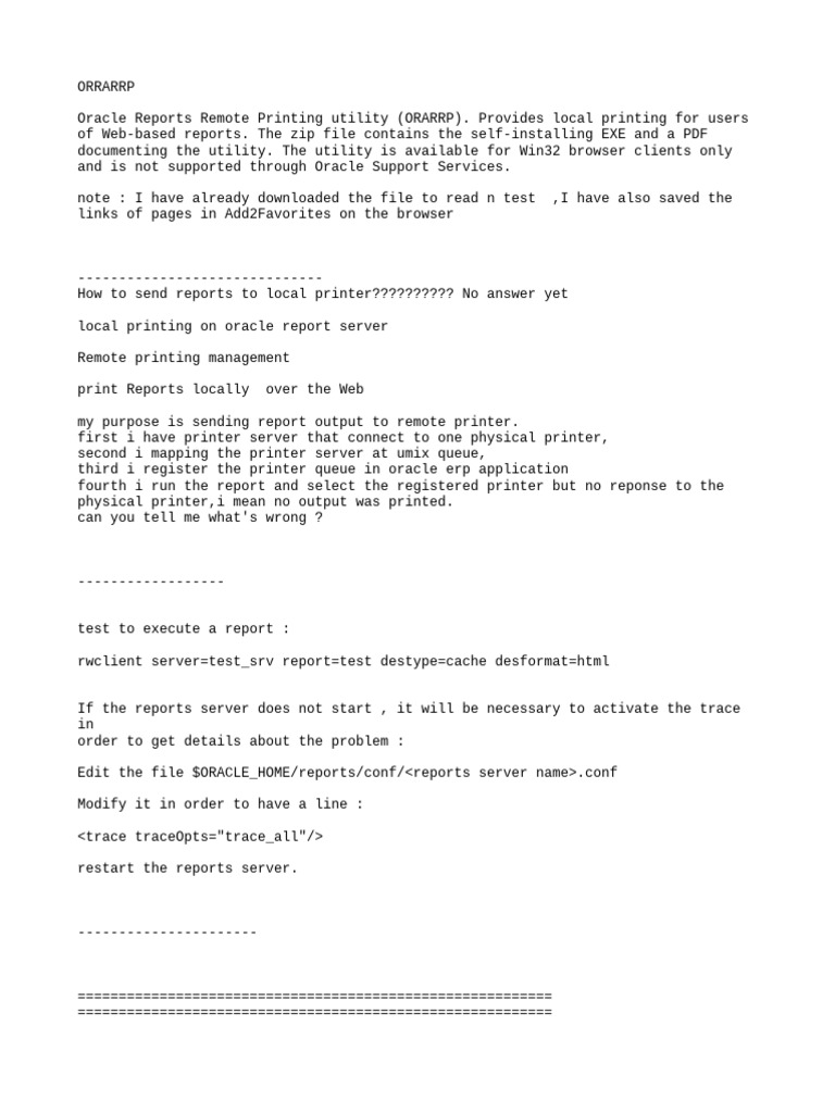 ORARRP: Local Printing for Oracle Reports | PDF | Web Server | Internet ...