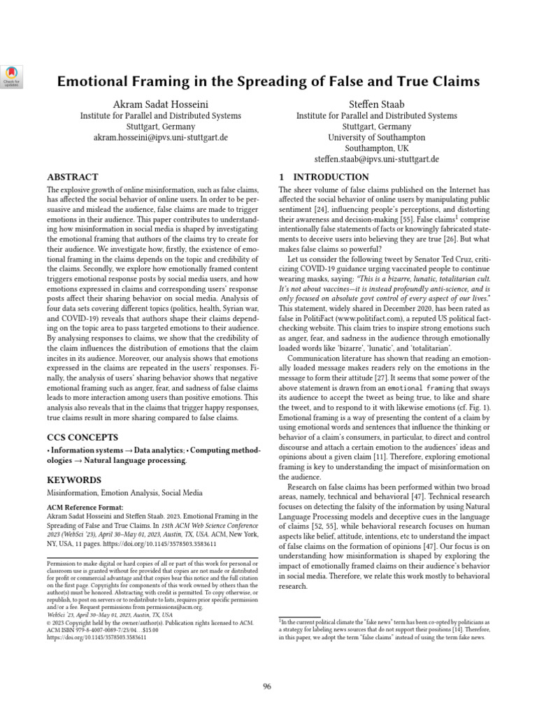 Emotional Framing in The Spreading of False and True Claims | PDF ...