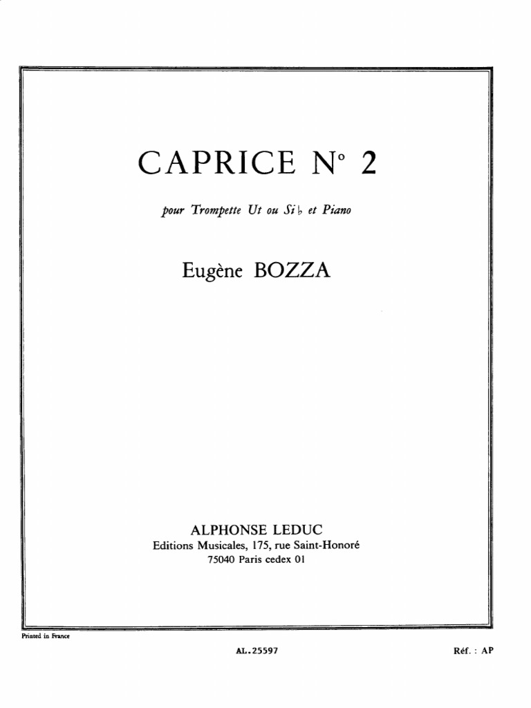 BOZZA - Caprice #2 (BB & C Trumpet + Piano) | PDF