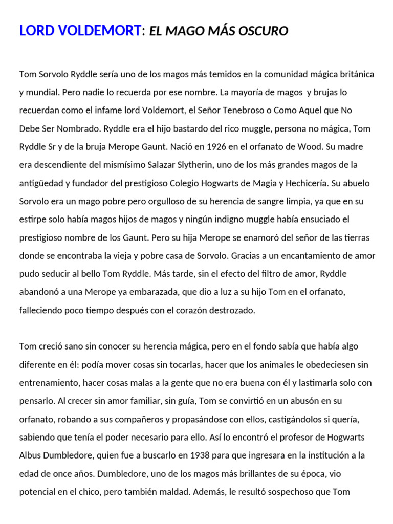 La historia de Lord Voldemort | PDF | Harry Potter | J. K. Rowling