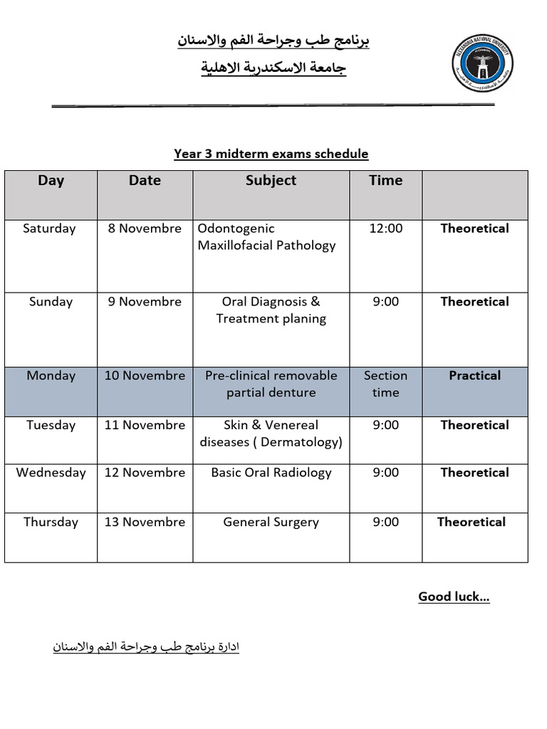 Year 3 Midterm Schedule 2025 | PDF