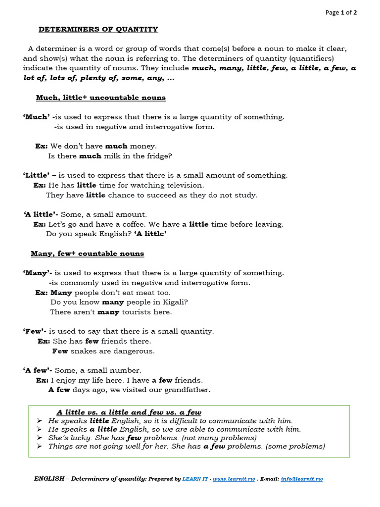 Determiners of Quantity Learn It | PDF | Quantity | Linguistic Morphology