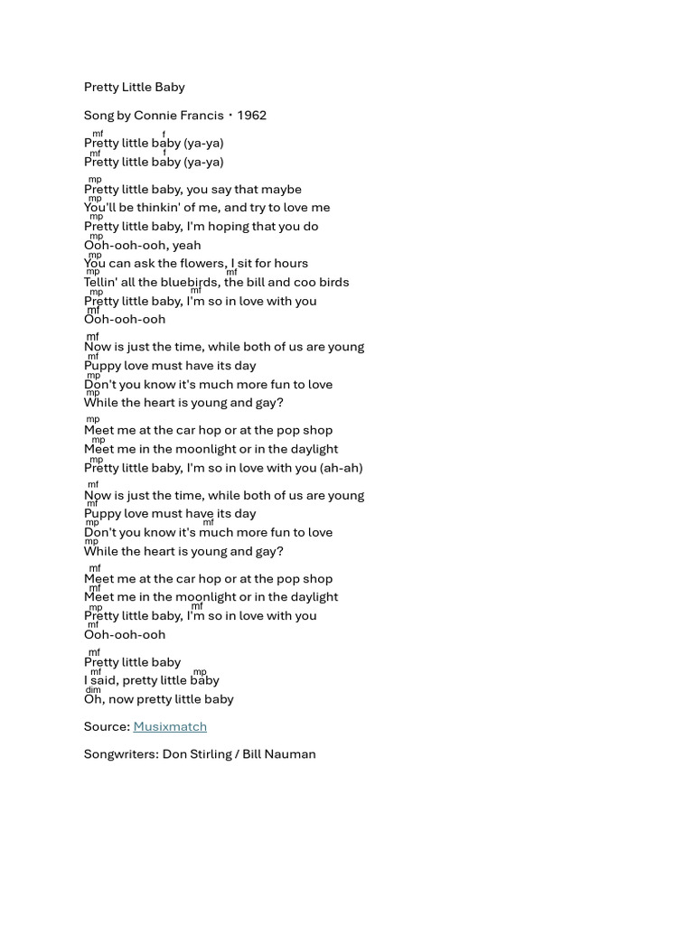 Pretty Little Baby Lyrics Analysis | PDF