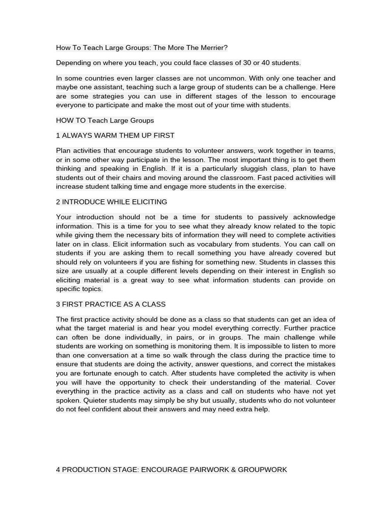 Strategies for Teaching Large Classes | PDF | Education Theory | Cognition