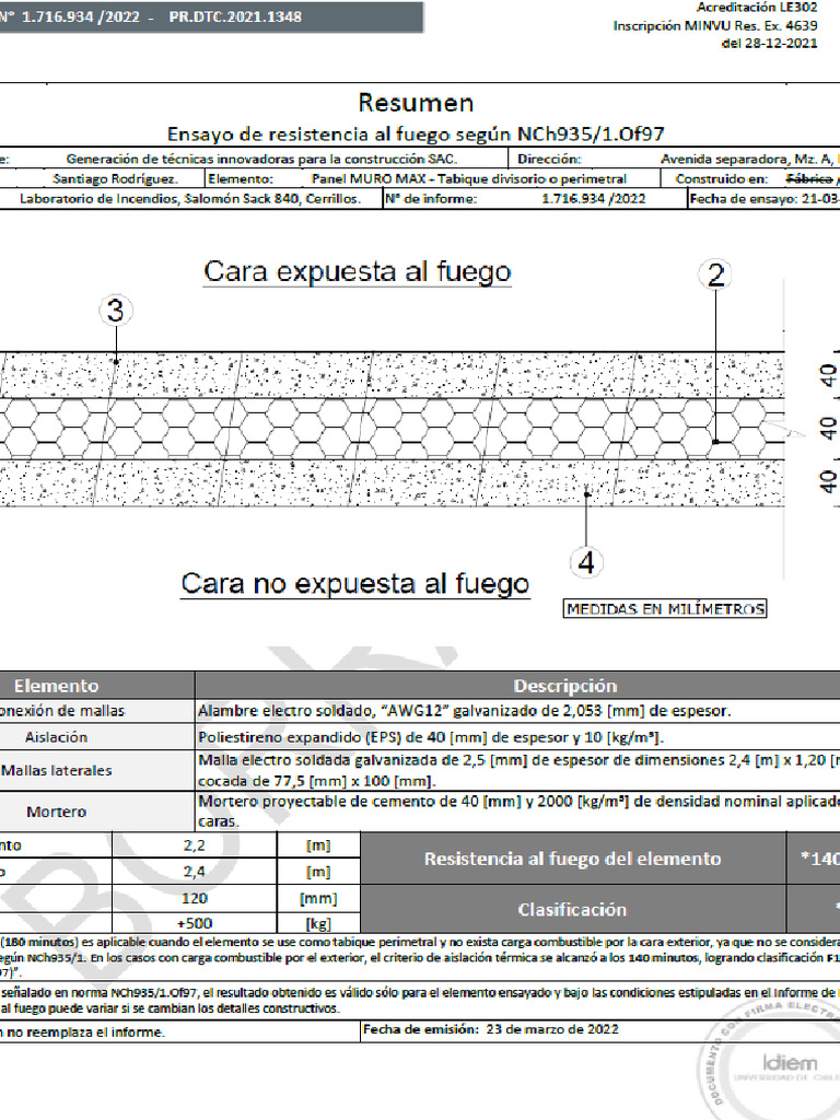 Ensayo RF180 - 140 - 120 Ie.1.716.934 | PDF | Ingeniería de Edificación ...