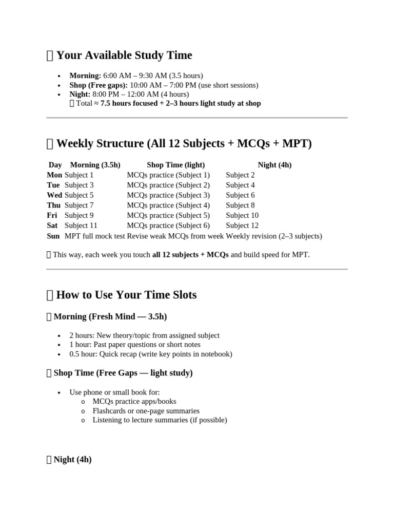 Study Schedule for 12 Subjects and MPT | PDF | Chess Openings | Chess