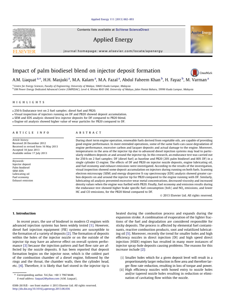 Impact of Palm Biodiesel Blend On Injector Deposit Formation | PDF ...