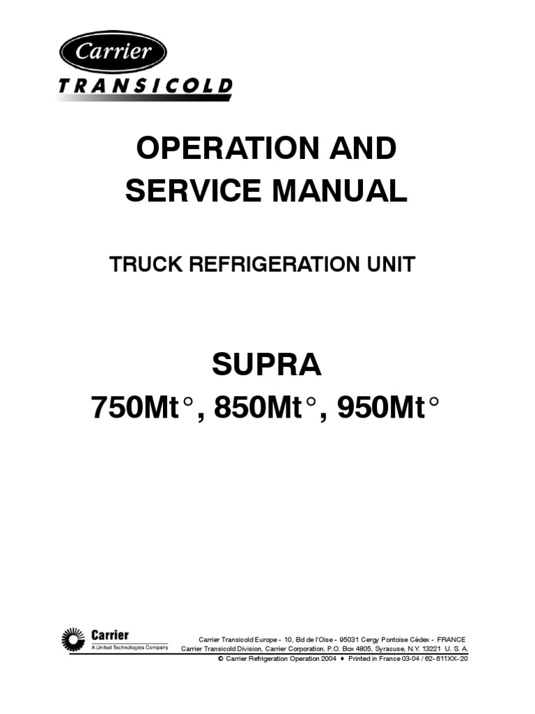 Carrier o & s Manual Supra 750mt 850mt 950mt Preliminary Hvac