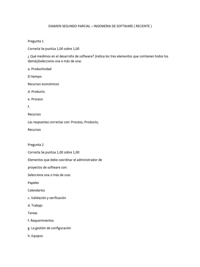 Examen Segundo Parcial Ingeniería Software | PDF | Software ...
