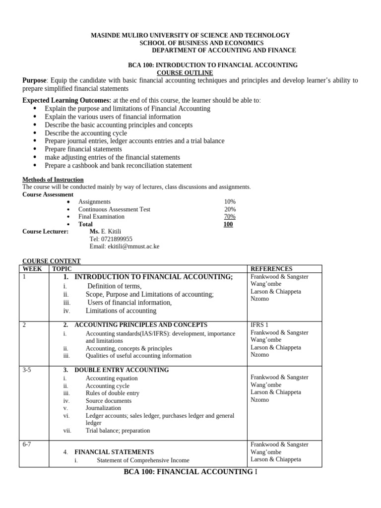 Course Outline Bca 112 New | PDF | Financial Accounting | Accounting