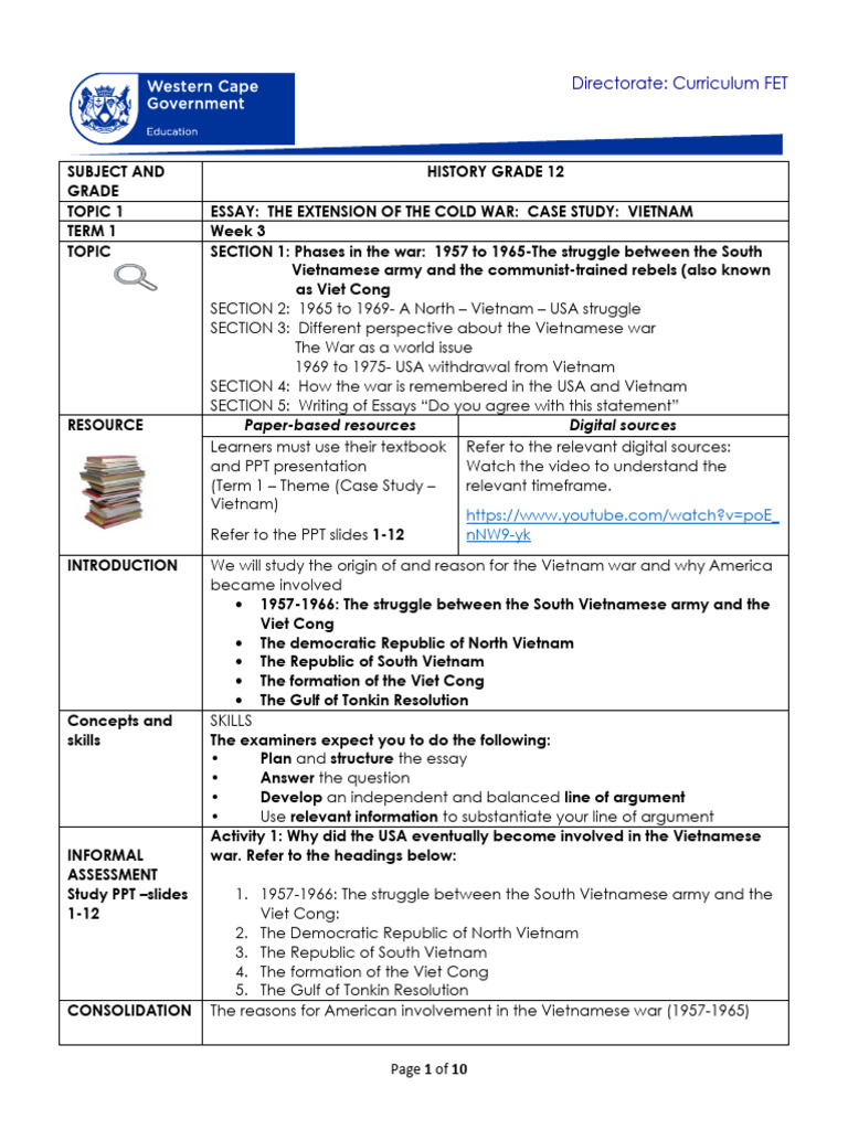Grade 12 Vietnam War Essay Guide | PDF | Vietnam War | Essays