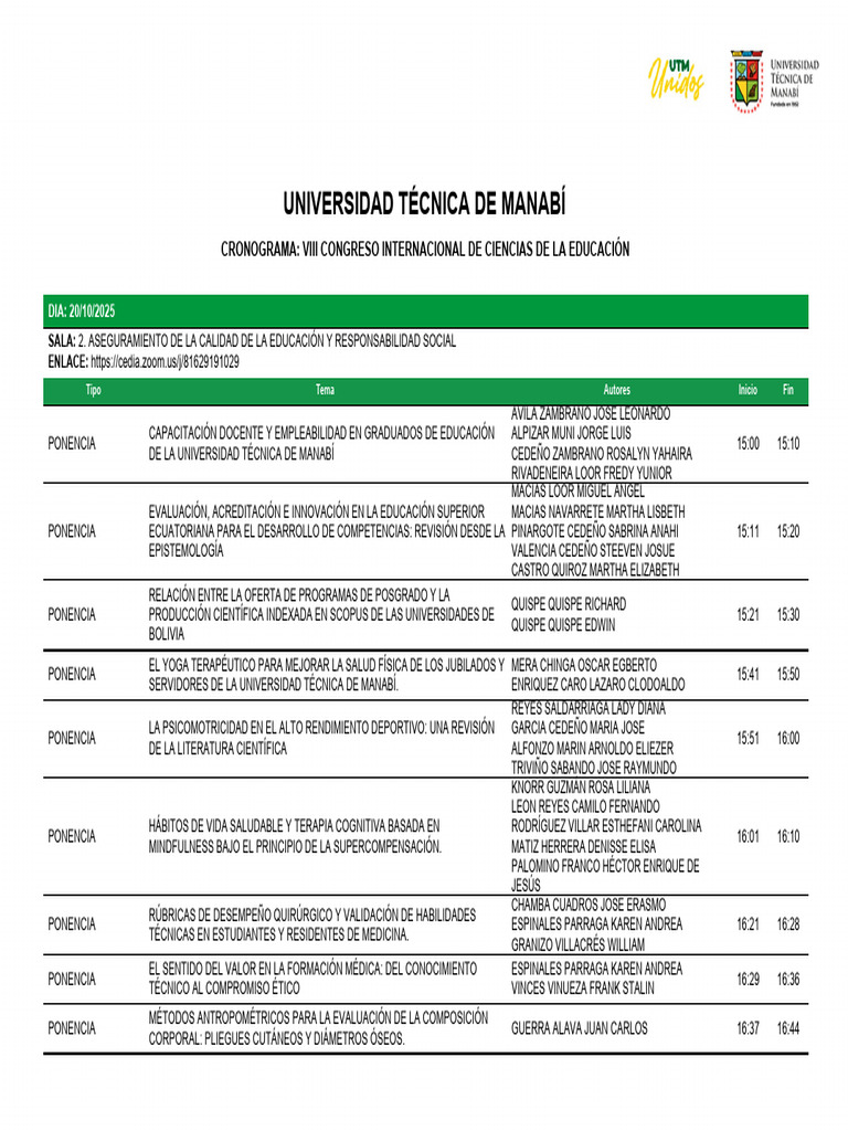 Cronograma VIII Congreso Internacional de Educación | PDF | Enseñando ...