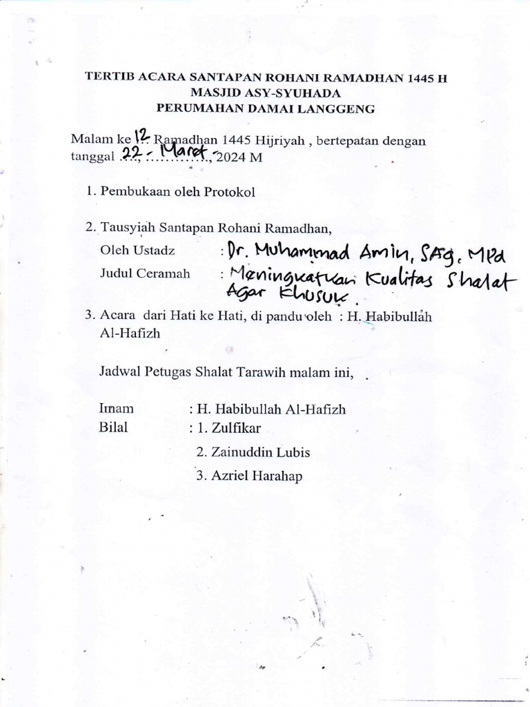 Tertib Acara Santapan Rohani Ramadan | PDF