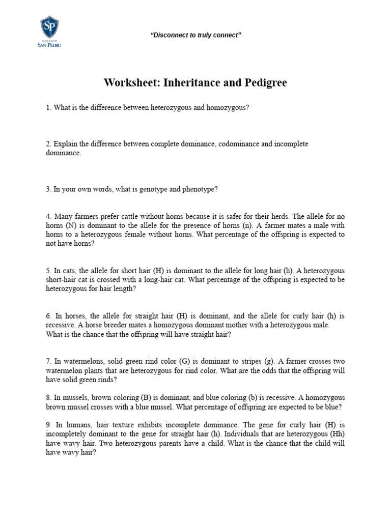 Copia de Worksheet #1 - Inheritance & Pedigree | PDF