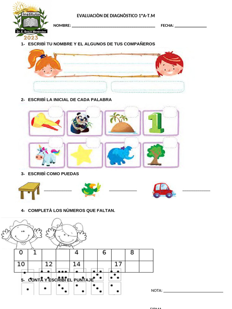 Evaluación Diagnóstico 1ºA-T.M | PDF