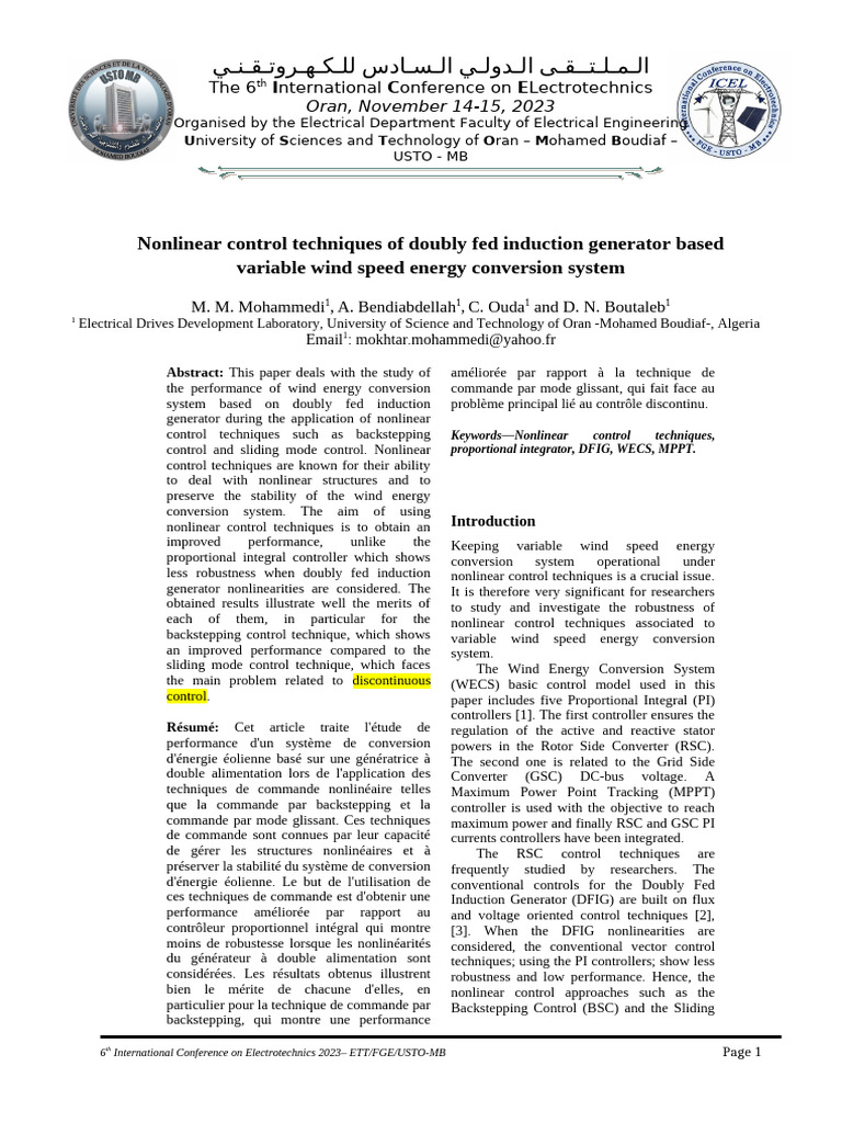 Paper Nonlinear Control Techniques of Doubly Fed Induction Generator ...
