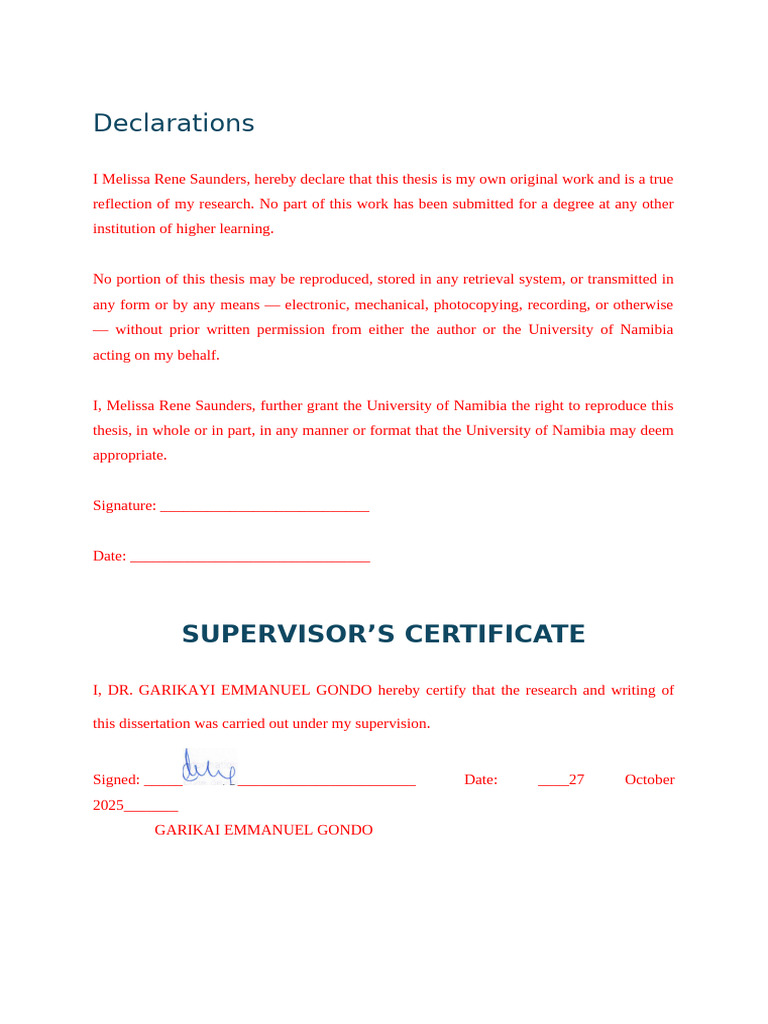Thesis Declaration by Melissa Saunders | PDF