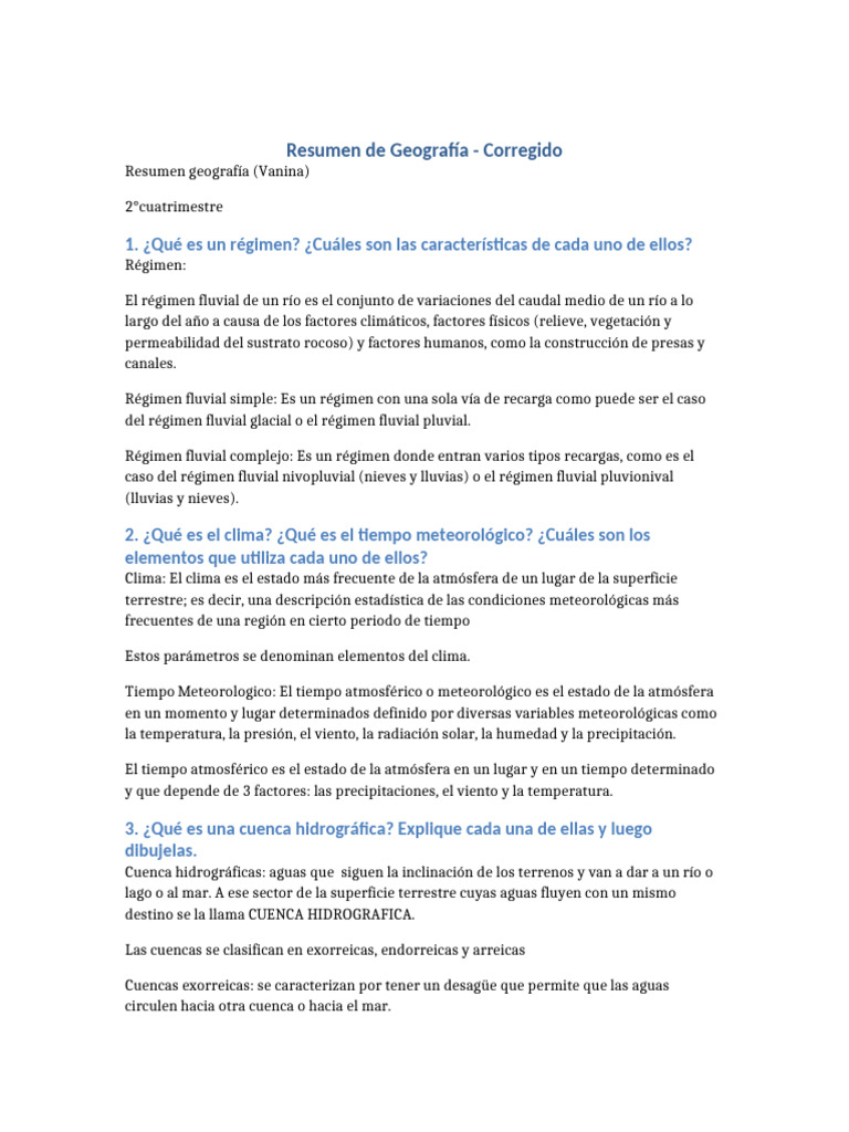 Resumen de Geografía: Régimen, Clima y Vientos | PDF | Clima | Herida