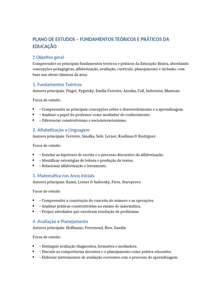 Plano de Estudos Fundamentos Educacao Atualizado Cortella | PDF